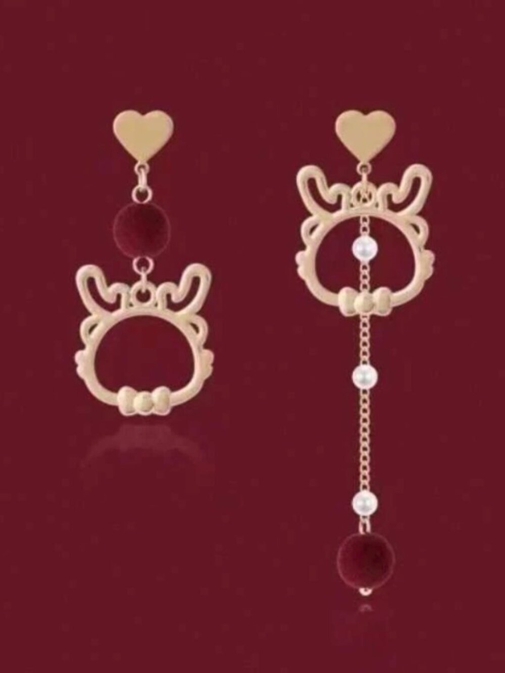 Hollow Out Zodiac Year Cartoon Dragon Design Asymmetric Earring